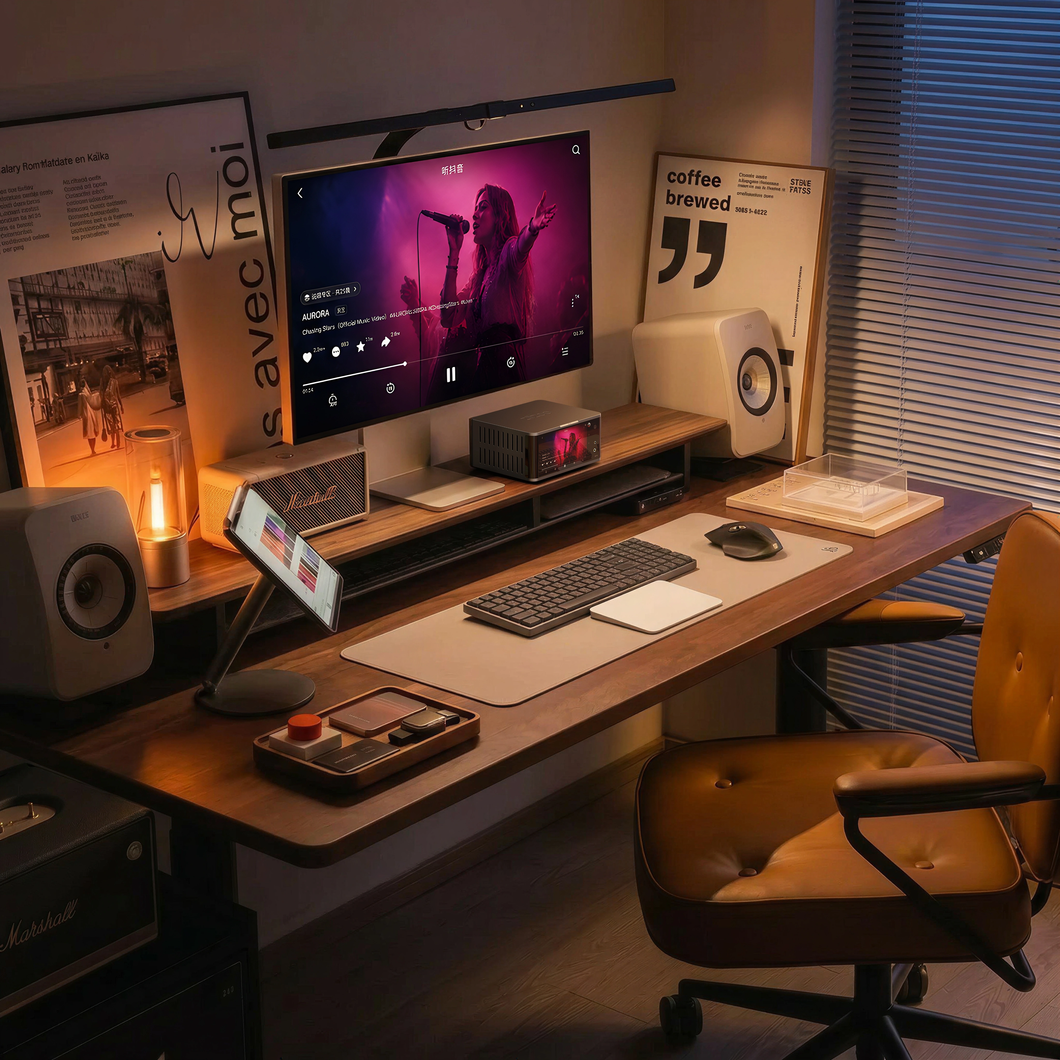 ZiiZOO AIO70 in a refined evening desktop workspace